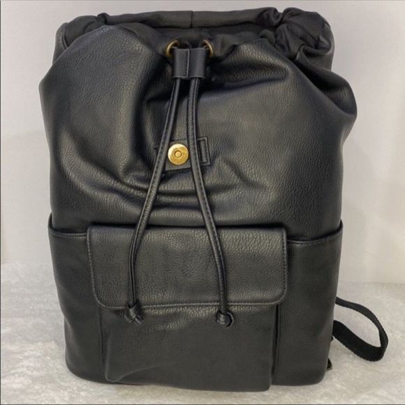 🌺 Universal Thread Faux Leather Black Backpack Bag- w/Flap Snap NEW with Tags - Picture 9 of 12